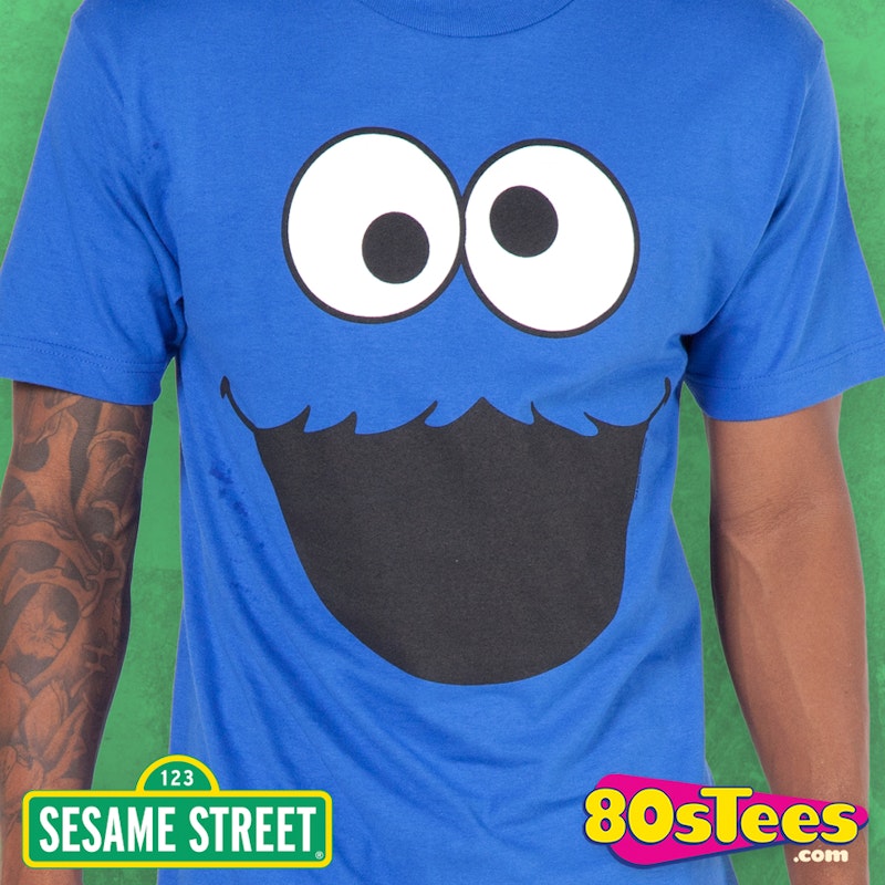 Adult Men's Sesame Street Cookie Monster Face T-Shirt: Great @ Parties - Cookie Monster T Shirts Adults