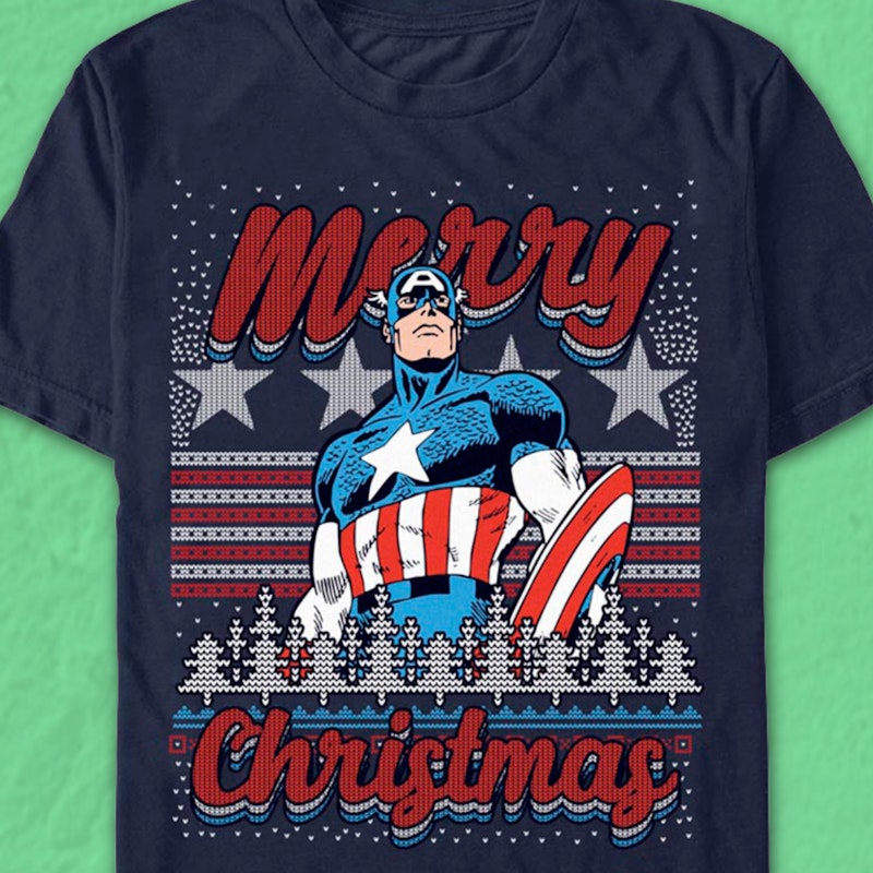Merry Faux Ugly T-Shirt Marvel Captain Christmas America Sweater
