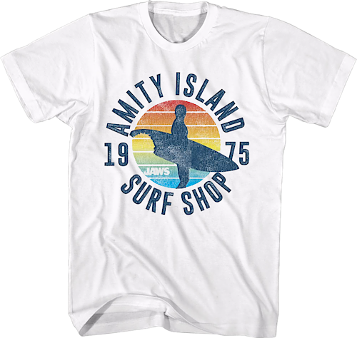 White Amity Island Surf Shop Jaws T Shirt