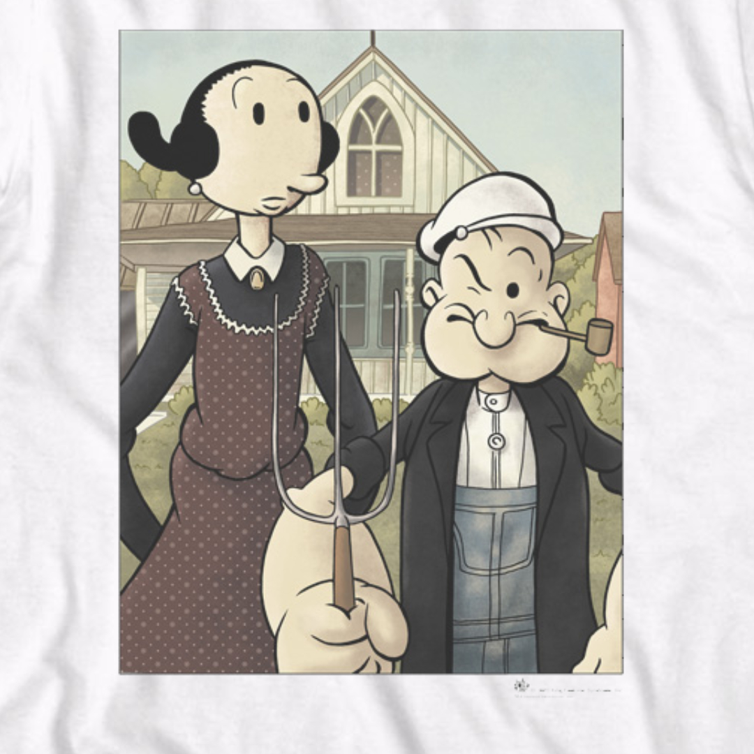 Popeye and Olive Gothic T Shirt Licensed Comic Book Cartoon Tee White